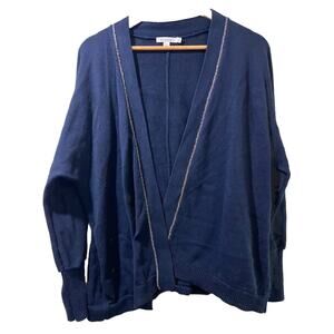 Chico's chicos Size 3 Beaded Open Cardigan Jacket Sweater Navy bling moto us XL